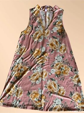Alya Women’s Sleeveless Floral Swing Dress Rose Print V-Neck Casual Boho Size M